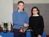 Suzanne McGinnity, making the presentation of the 2nd and 3rd Handballer of the Year Runner-Up Award to Davidus Kalakite. The winner was Jakub Szcup. Â©Rory Geary/The Northern Standard