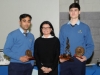 Suzanne McGinnity, making the presentation of the Senior Handballer of the year Awards to Hubert Scheinback, right, and Mohammed Abrahim. Â©Rory Geary/The Northern Standard