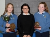 Suzanne McGinnity, making the presentation of the Junior Girl Handballer of the Year Awards to Karolina Kaklauskas, left and Caoimhe Mc Carra. Â©Rory Geary/The Northern Standard