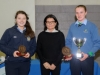Suzanne McGinnity, making the presentation of the Senior Girl Handballer of the Awards to Cliodhna Mc Ardle, right and Nicola Boylan. Â©Rory Geary/The Northern Standard