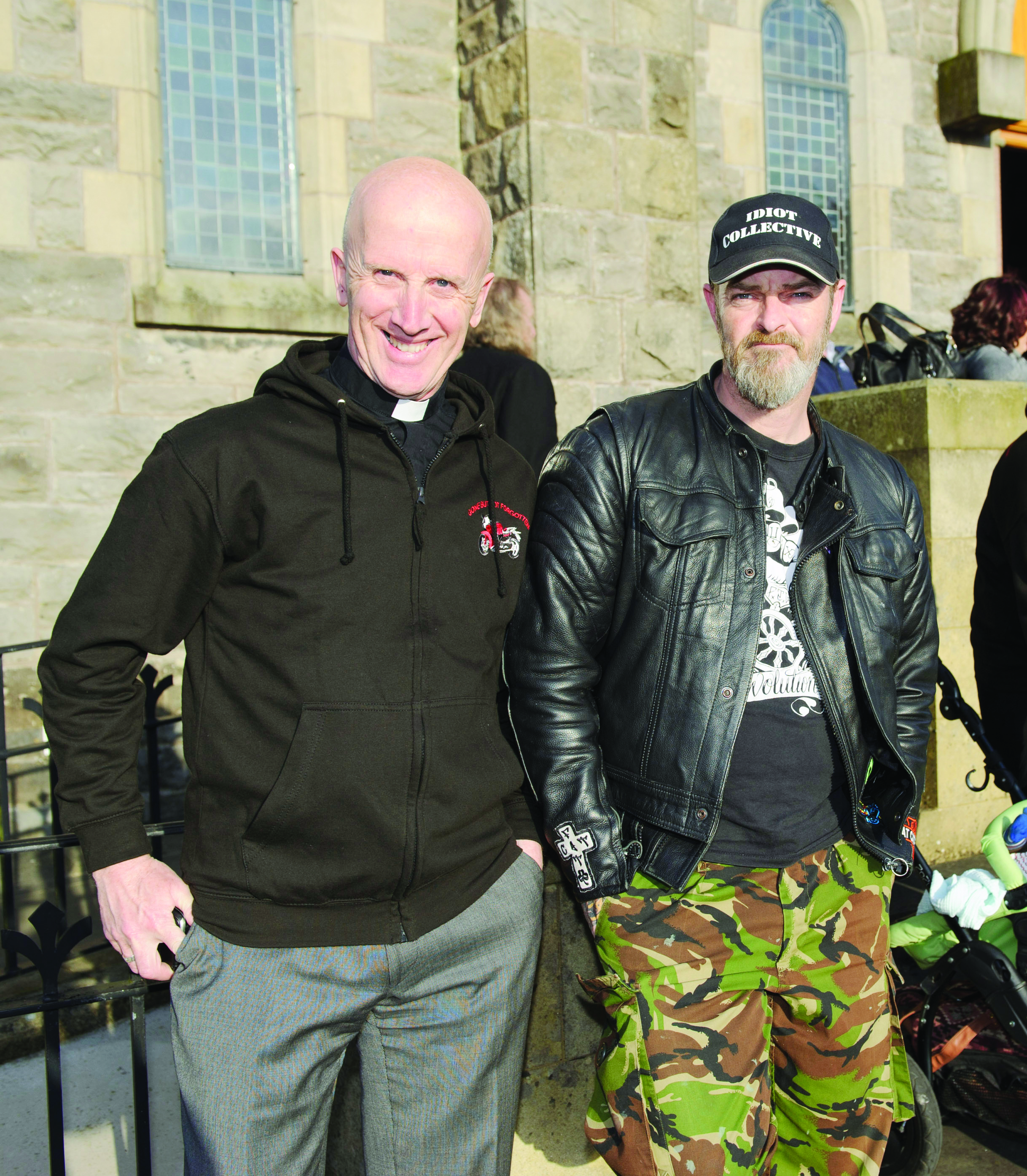 FR Tony Conlon and Alan Bell at the Gone But Not Forgotten Bikers Mass in Clones last Friday. Â©Rory Geary/The Northern Standard