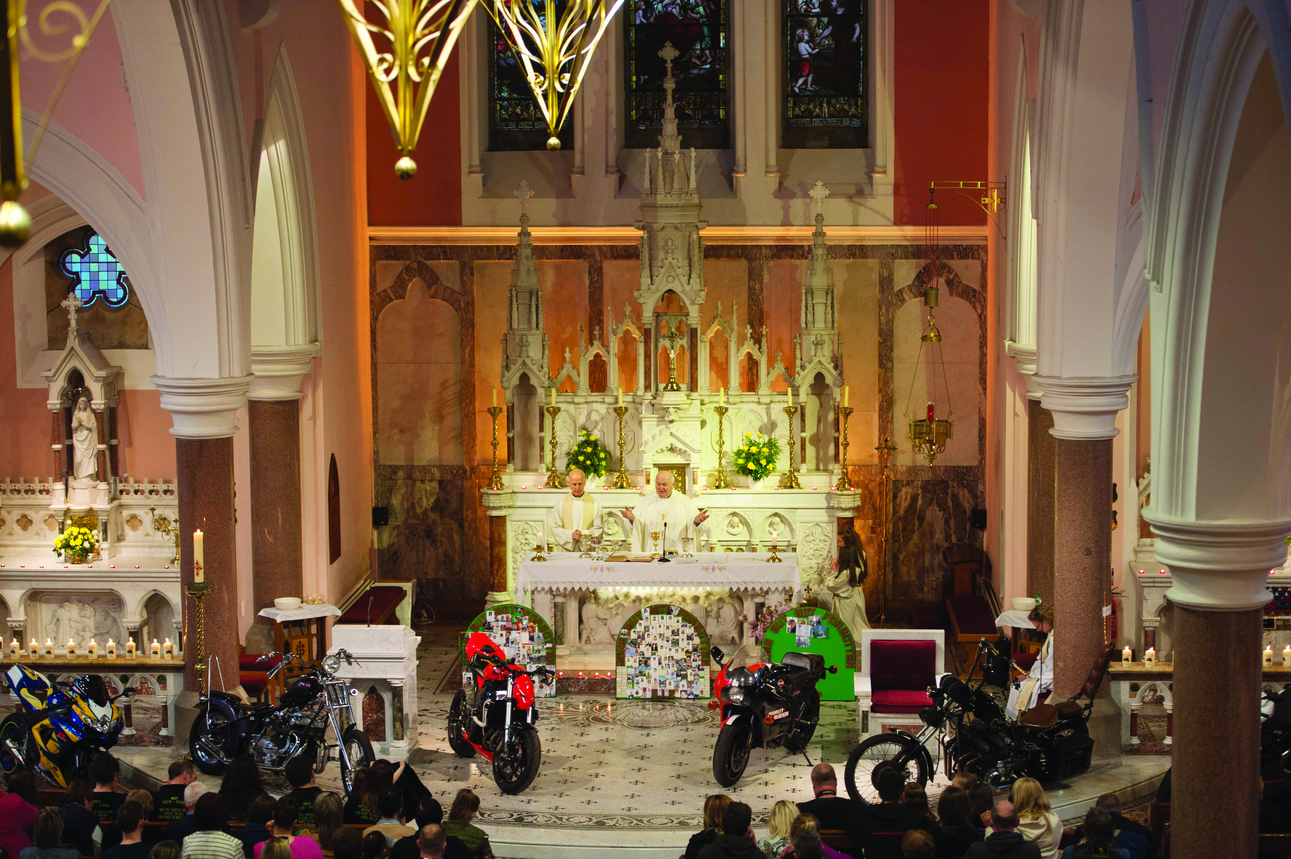 Fr John Kierans celebrating the Gone But Not Forgotten Bikers Mass, last Friday. Â©Rory Geary/The Northern Standard