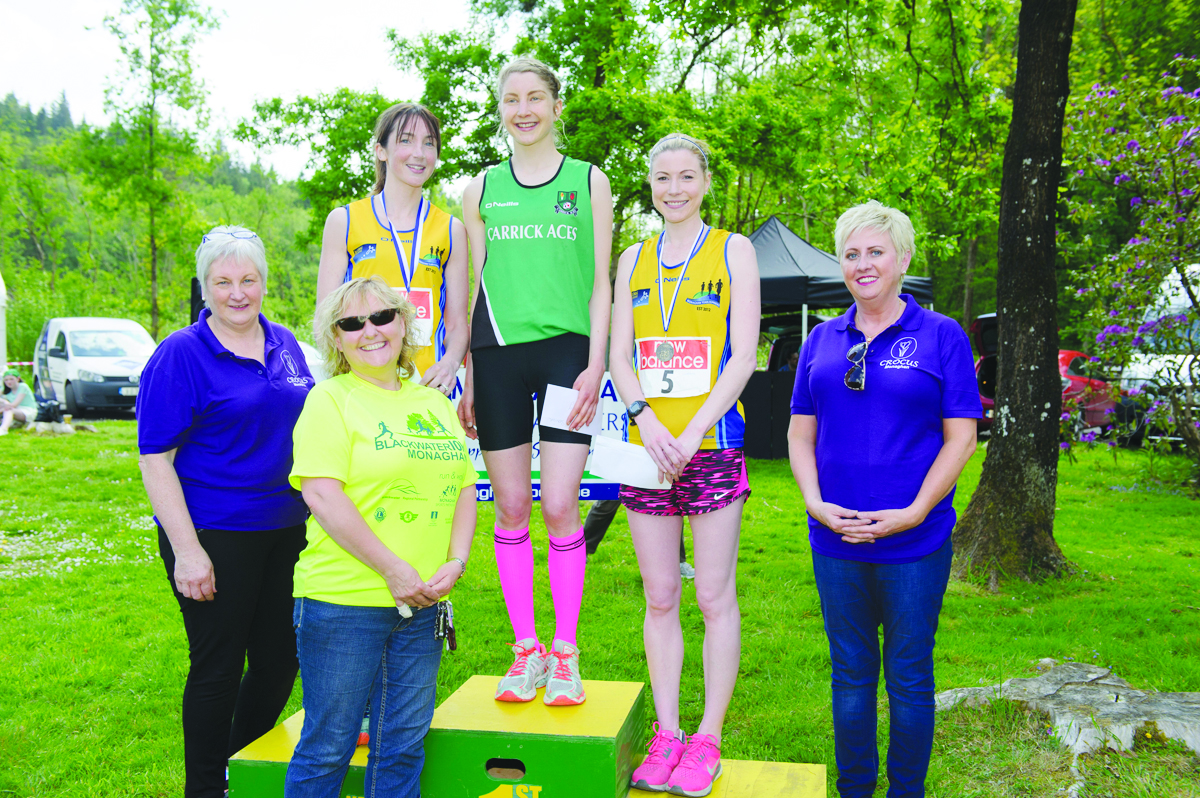 At the presentation to the ladies winners of the Blackwater 10k were (L-R) Mary Callery, Crocus, Geraldine Connolly, Donna Moen, Monaghan Town Runners, 2nd, Anne Linden, Carrick Aces, 1st, Lorainne McLaughlin, Monaghan Town Runners, 3rd and Michelle Moffett. Â©Rory Geary/The Northern Standard