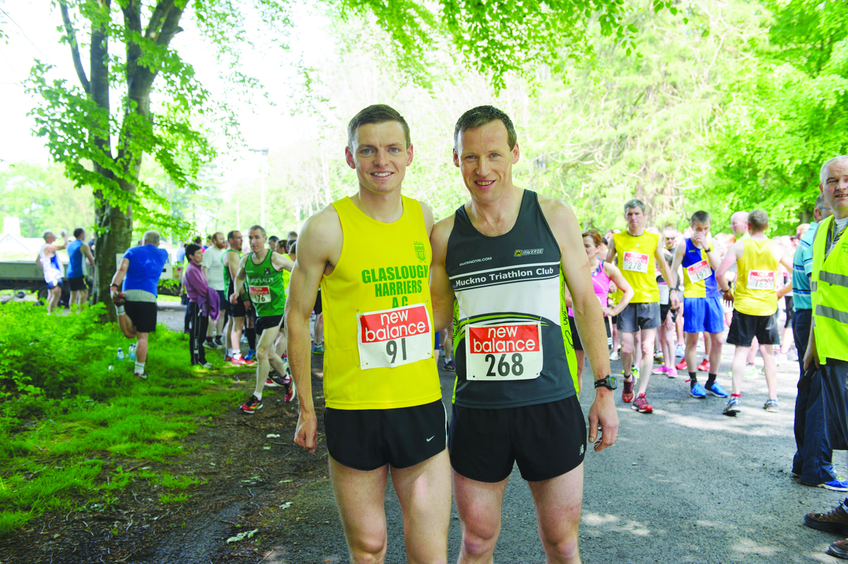 Conor Duffy and Dessie Duffy at the Blackwater 10k in Rossmore Park last Sunday. Â©Rory Geary/The Northern Standard