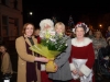 Eileen McManus, left, Ballybay Clones Municipal District,making a presentation of a bouquet of flowers to Michelle Reinhart-McCabe, who officially switched on the Clones Town Christmas Lights, last Saturday. Also included is Mr and Mrs Santa Claus, who helped with the switch-on. Â©Rory Geary/The Northern Standard