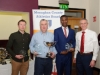 At the presentation of the awards for the Monaghan Road League Senior Mens Category, were (L-R) Christopher McGuirk, Glaslough Harriers, 3rd, Paul O'Neill, representing Shane Brady, Clones AC, winner, Eskander Turki, Monaghan Town Runners, 2nd and Alan Clarke, chairman of the Monaghan County Athletics Board. Â©Rory Geary/The Northern Standard