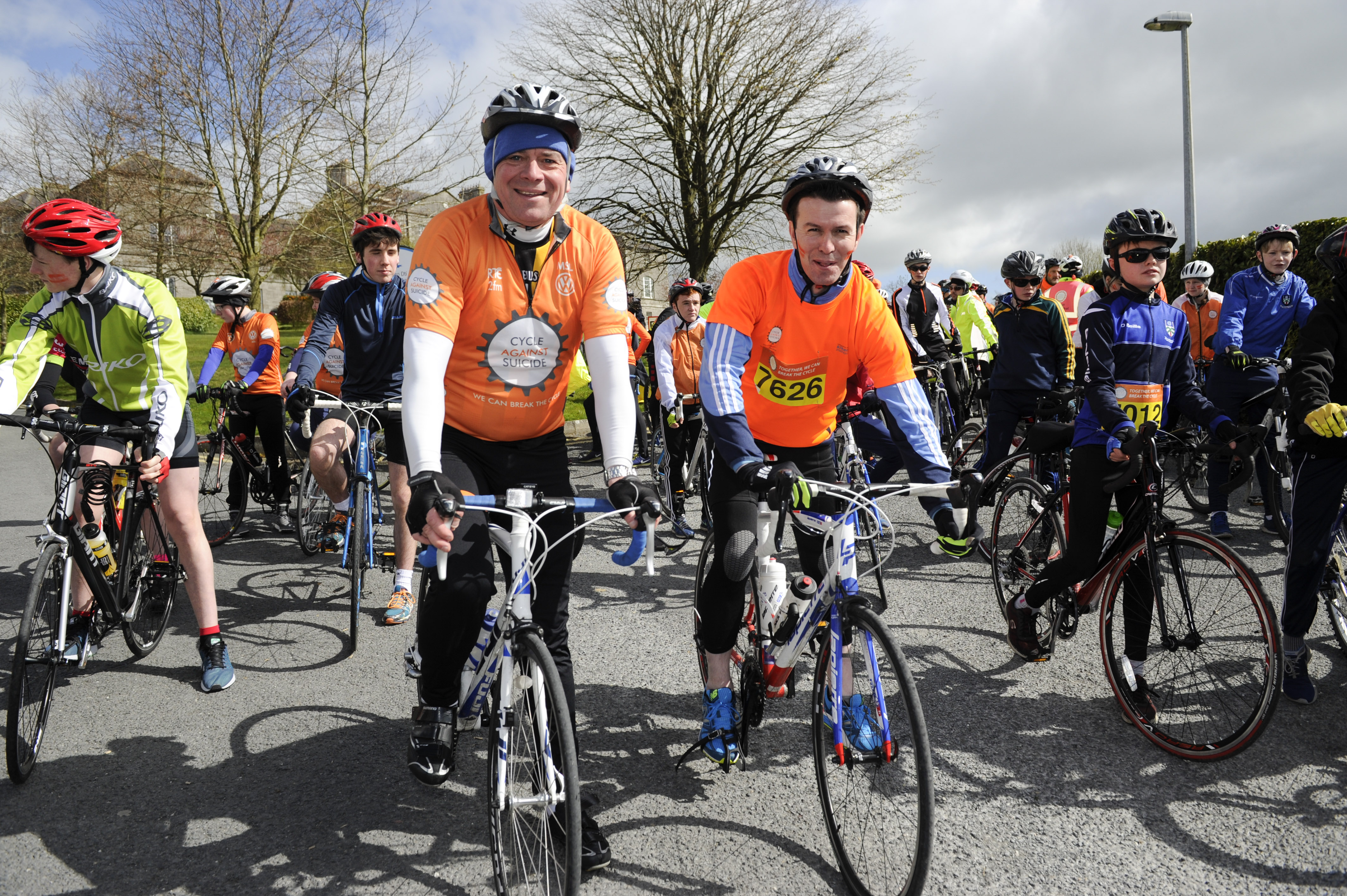 Principal of St Macartan's College, Raymond McHugh, left and Principal of Our Lady's Secondary School, Castleblayney, Eddie Kelly, who both took part in the Cycle Against Suicide on Tuesday. Â©Rory Geary/The Northern Standard