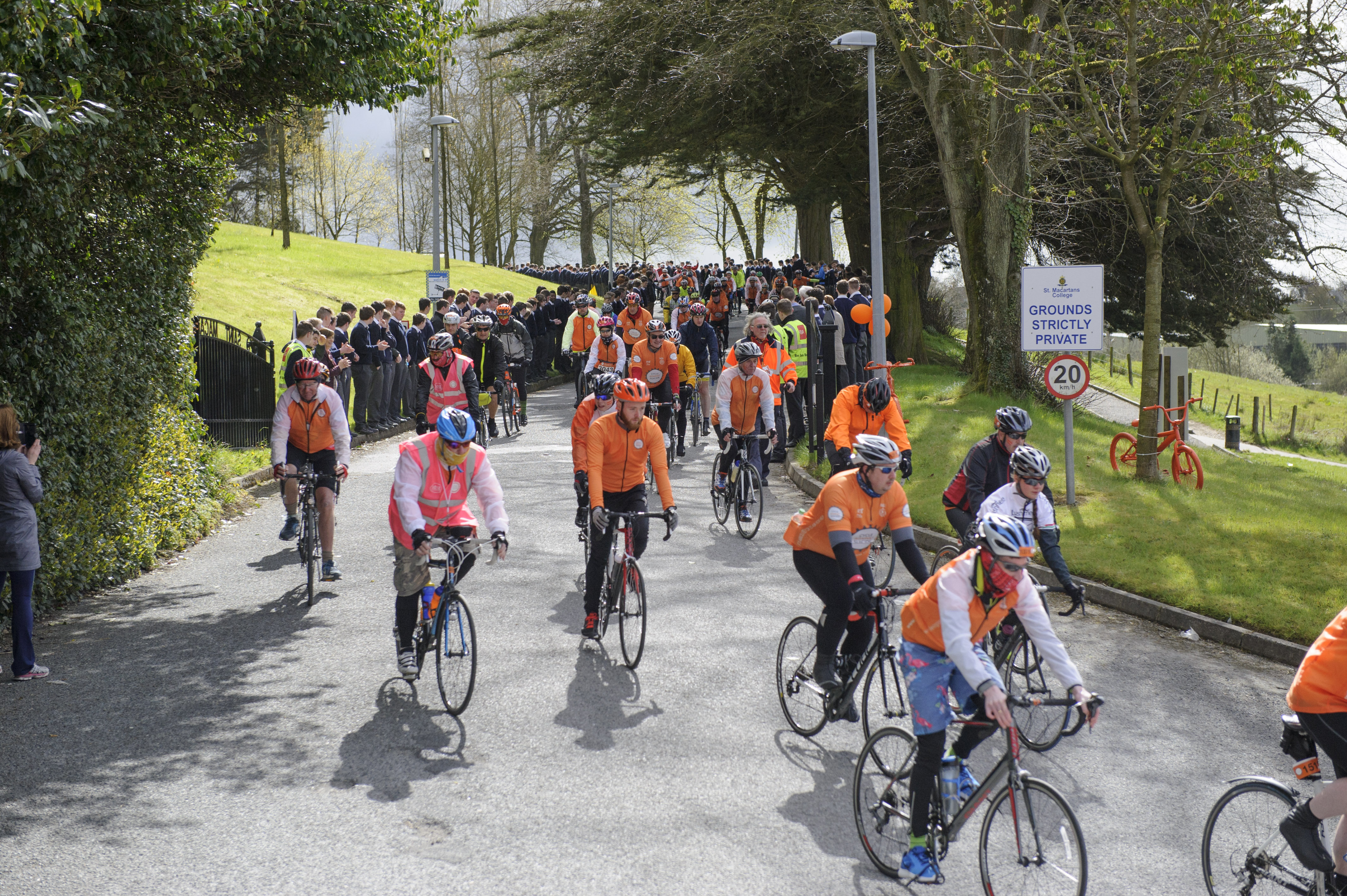 Some of the cyclists taking part in the Cycle Against Suicide, as they left St Macartan's College on Tuesday morning. Â©Rory Geary/The Northern Standard