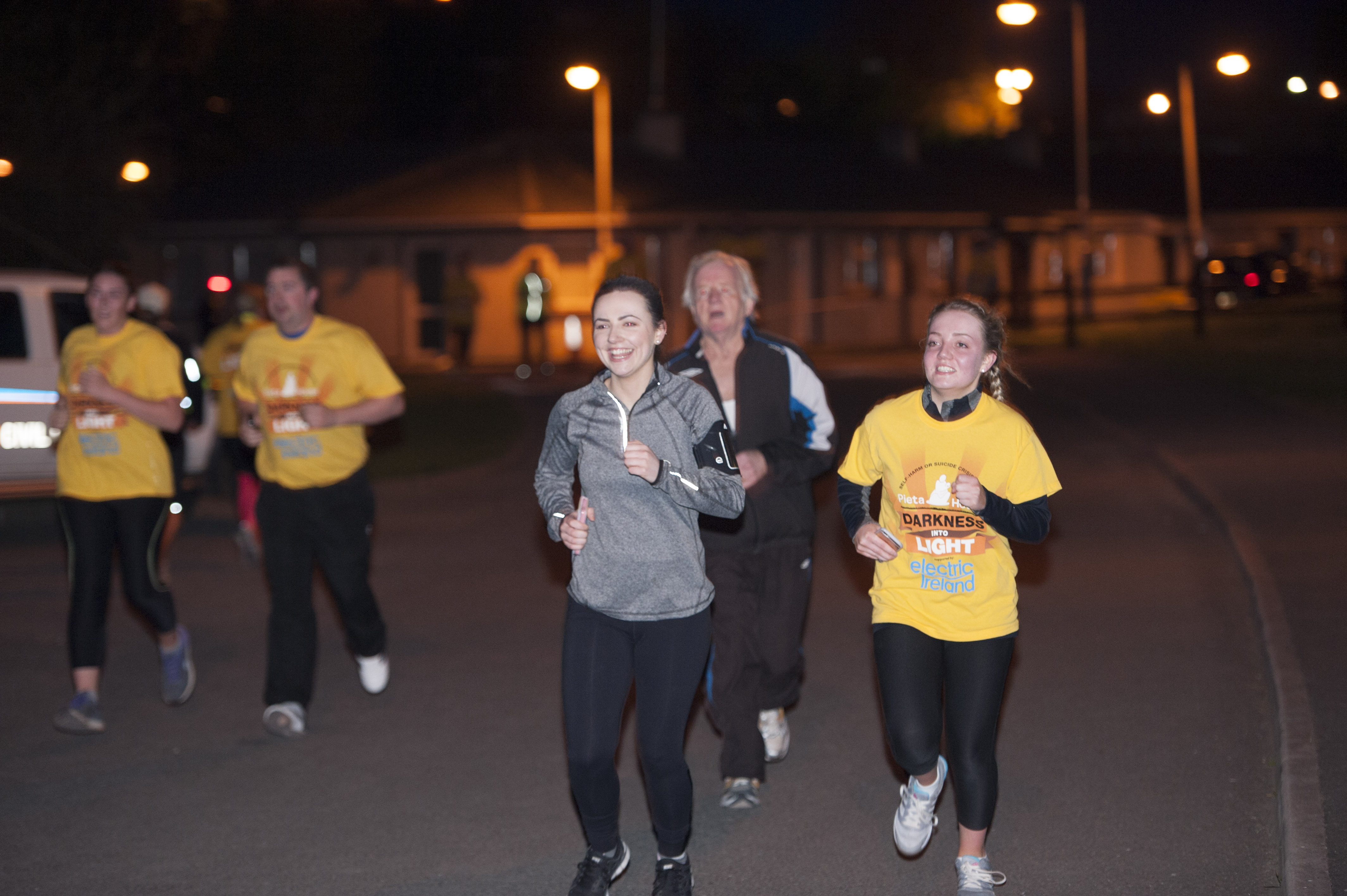 Two of the runners approaching the finishline of the Monaghan Darkness Into Light 5k. Â©Rory Geary/The Northern Standard