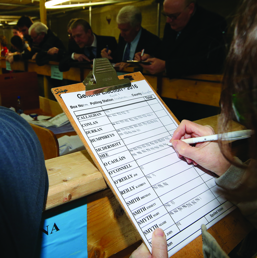 A tally sheet at the Cavan-Monaghan Count Centre on Saturday morning last.  Pic.  Pat Byrne.
