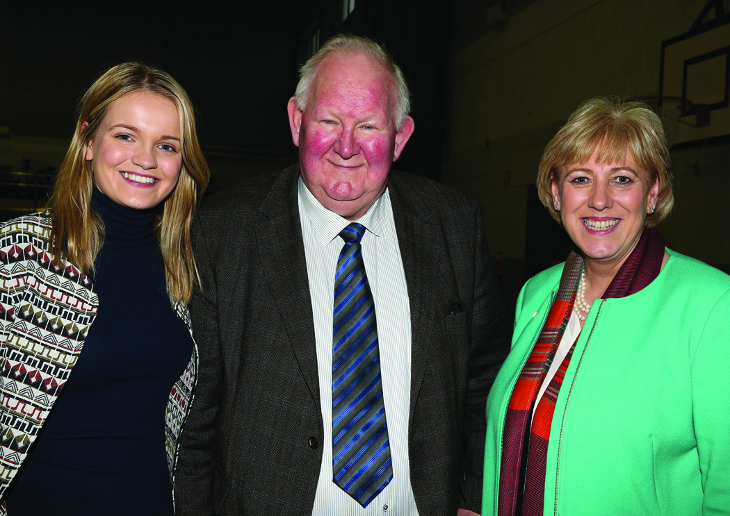 Former Fine Gael TD Seymour Crawford with re-elected TD Heather Humphreys and Councillor Ciara McPhillips at the Cavan-Monaghan Count Centre on Saturday evening last.  Pic.  Pat Byrne.