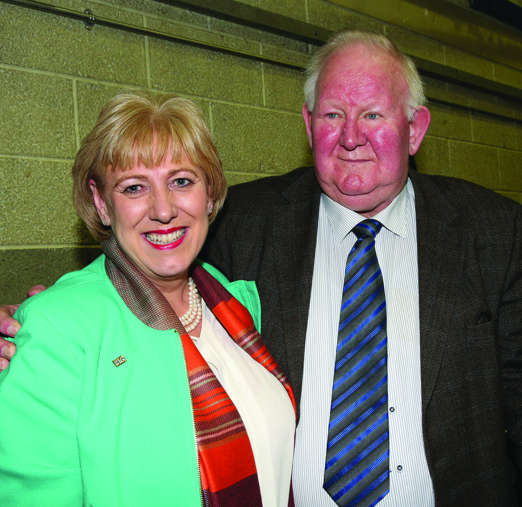 Former Fine Gael TD Seymour Crawford congratulating Heather Humphreys on her re-election at the Cavan-Monaghan Count Centre on Saturday evening last.  Pic.  Pat Byrne.