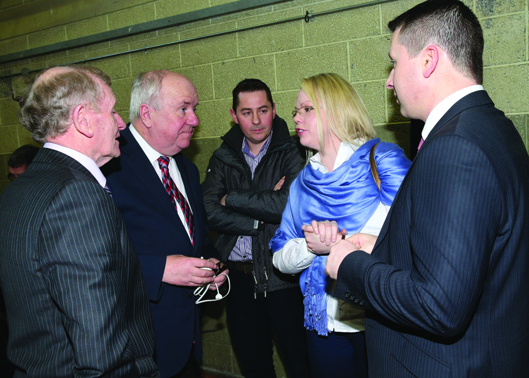 Mike Durkan and his wife with Joe O'Reilly at the Cavan-Monaghan Count Centre on Sunday last.  Pic.  Pat Byrne.