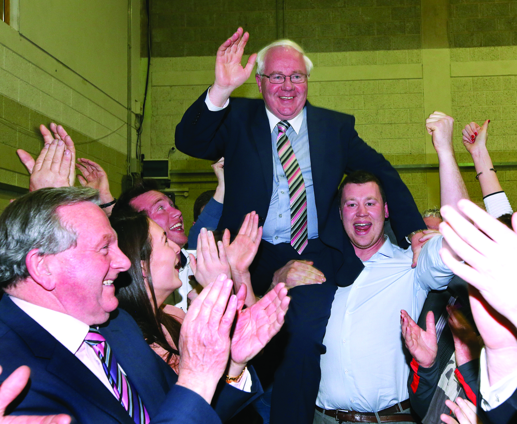 Brendan Smith (Fianna FÃ¡il) celebrating his election to the 32nd DÃ¡il in the Cavan Count Centre on Sunday evening last.  Pic.  Pat Byrne.