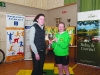 Winner of the Glaslough Harriers 5k, Rebecca Henderson, Dromore AC, left, being presented with the Felix Sherry Cup by Charlotte Connolly. Â©Rory Geary/The Northern Standard