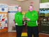 Chairman of Glaslough Harriers, Brian Finn, making the presentation of the Deirdre Duffy Trophy for the Girls U-14 1000m race to Rachel Callery. Â©Rory Geary/The Northern Standard