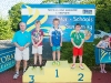 The winners of the 7-8 Boys Breast Stroke, with Norman Griffin. Â©Rory Geary/The Northern Standard