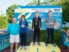 The winners of the 11-12 Boys Front Crawl, with Norman Griffin. Â©Rory Geary/The Northern Standard