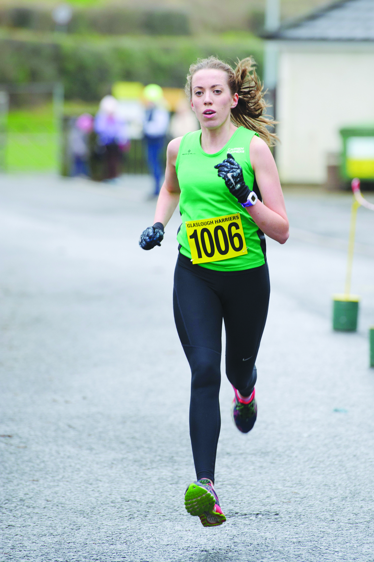 Winner of the Ladies 6k Ciara Coyle, as she finished the event. Â©Rory Geary/The Northern Standard