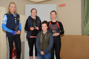 At the presentation of the Ladies Category prizes were (L-R) Aoibheann Bartley, Lakelands CC, runner-up, Eimear O'Brien, Muckno Triathlon Club, winner, Aine Boyle and Sharon McKenna, Emyvale CC, 3rd. Â©Rory Geary/The Northern Standard