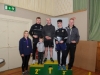 At the presentation of the Team Category prizes were (L-R) Caroline McAree, Francie McKenna and Liam Smith, runners-up, Sean McKenna, front, and Anthony O'Brien and Mark Skeath, winners. Â©Rory Geary/The Northern Standard