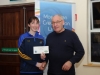 Ladies winner of the Monaghan Credit Union Monaghan Phoenix AC 5k, Donna Moen, Monaghan Town Runners, being presented by Felix Treanor, Monaghan Phoenix AC. Â©Rory Geary/The Northern Standard