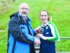 Ladies winner of the Monaghan Phoenix AC Goal Mile, Deirbhle Duffy, being presented with her award by Macartan Kieran. Â©Rory Geary/The Northern Standard