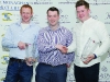 Fintan Clerkin, centre, making the presentation of the awards for winning Class 20 to Michael Carbin, left and Darragh Kelly. Â©Rory Geary/The Northern Standard