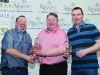 Fintan Keenan, centre, presenting Barney Greenan, left and Ciaran McGorman, with their awards for 3rd in Class 9. Â©Rory Geary/The Northern Standard