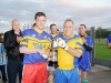 Niall Boylan, left, making the presentation of The Ned Boylan Cup for the recreational football final to Gerry Reilly, captain of the Eire Ãg team, that won the final. Â©Rory Geary/The Northern Standard