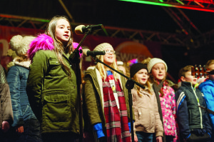 Some of the pupils of Gaelscoil Ultain, on stage at the Monaghan Town Christmas Lights Switch-On. Â©Rory Geary/The Northern Standard