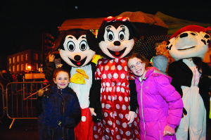 Mickey and Mini-Mouse at the Monaghan Town Christmas Lights Switch-On with Amy and Lisa Marie Kearns. Â©Rory Geary/The Northern Standard