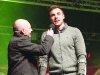 Tommy Bowe speaking with Sean McCaffrey at the Monaghan Town Christmas Lights Switch-On. Â©Rory Geary/The Northern Standard